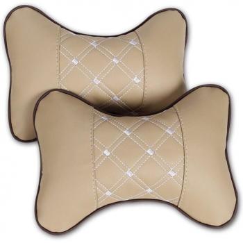 Almohada cervical para automóvil, reposacabezas de cuero PP de algodón, almohada de seguridad para el cuello, 2 uds