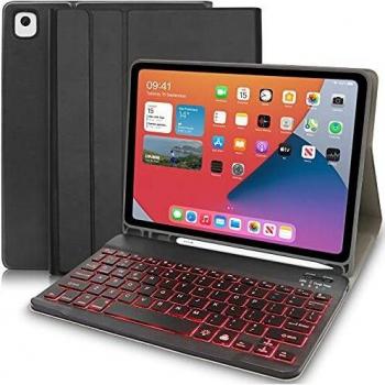 Custodia Tastiera per iPad 10,2 2021/2020/2019(9a 8a e 7a Generazione)/iPad Air 3 /iPad Pro 10,5 –Custodia con Supporto per Apple Pencil, Tastiera con 7 Colori Retroilluminati Staccabile (Nero)