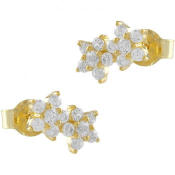 Pendientes Mini Flor de Plata Bañada en Oro con Circonitas Blancas