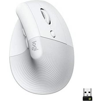 Logitech Lift Mouse Ergonomico Verticale, Senza Fili, Ricevitore Bluetooth o Logi Bolt USB, Clic Silenziosi, 4 Tasti, Bianco