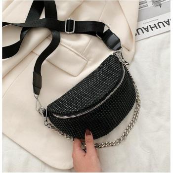 Bolso de cintura con cadena de piedra artificial para mujer