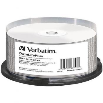 Verbatim BD-R 25GB 6x Wide White Thermal Printable 25 Pack Spindle