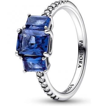 Anillo Pandora Timeless Tres Gemas Azul Brillante