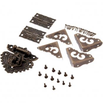 Cierre de hebilla de palanca con bisagras y protectores de esquina, 7 piezas en bronce antiguo