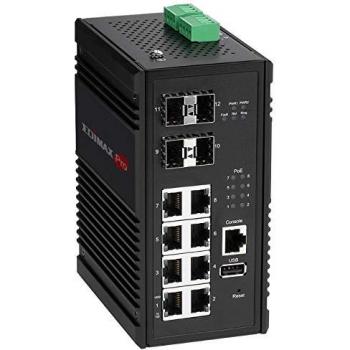 Edimax Switch industriale Gigabit PoE+ con gestione Web a 8 porte con 4 slot SFP