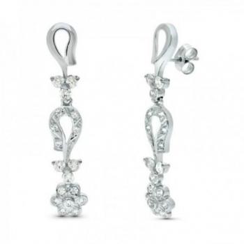 Pendientes largos oro blanco 18k mujer 42 mm. circonitas formas combinadas presión