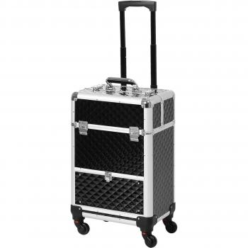 Maletín de Maquillaje Profesional con Ruedas y Cajón, 34x25x62 cm – Negro