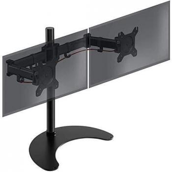 Duronic DM25D2 BK: braccio per 2 monitor, dimensioni 13-27 pollici, inclinazione e altezza regolabili, VESA 75-100, supporto ergonomico doppio articolato per monitor PC con base
