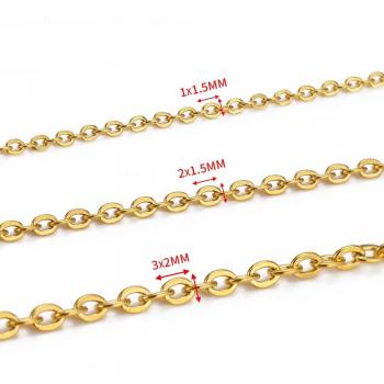 Collar de cadena de acero inoxidable dorado, 10 metros, 1/1, 5/2mm, cadena cruzada en forma de O para pulseras