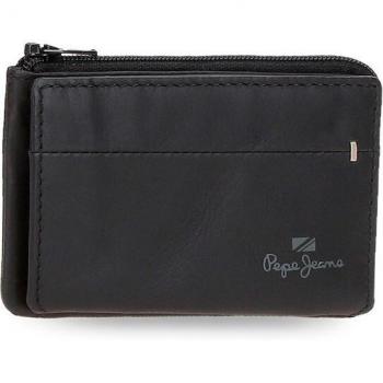 Pepe Jeans Monedero Tarjetero de piel Staple Negro