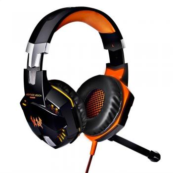 Mindkoo G2000 Pro Cuffie Auricolari Stereo Basso Archetto 3.5mm Over-ear Regolatore con Microfono Retroilluminazione LED per Giocchi WOW LOL PS4 Colore Nero Arancione