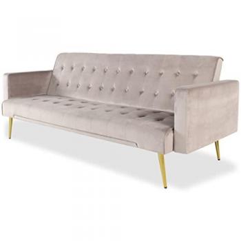 Canapé Convertible Clic-Clac JUICY Velours Beige Foncé