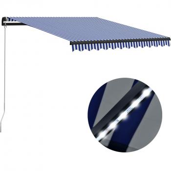 Protector solar manual retráctil con LED 350x250cm azul y blanco