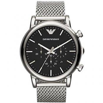 Emporio Armani Reloj Hombre, Movimiento cronógrafo de cuarzo, caja de 46mm de acero inoxidable plateado con correa de acero inoxidable, AR1808