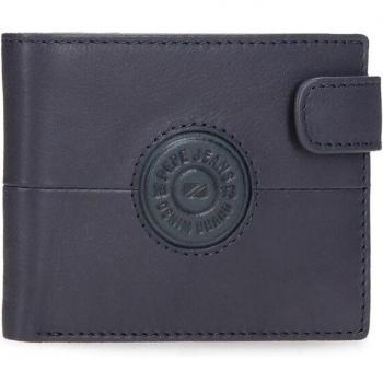 Pepe Jeans. Cartera vertical de piel Cracker Azul marino con cierre de click