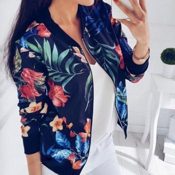 Chaqueta Floral de Mujer Primavera Verano con Cremallera y Bolsillos