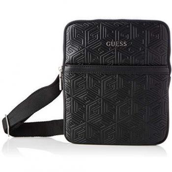 Guess Baldo Mini Flat Crossbody Hombre, Negro, Talla Única