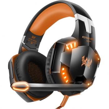 EACH G2000 Wireless Gaming Headphones with Stereo Mic and LED Light, Volume Control for PC (Arancione)