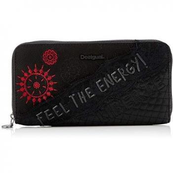 Cartera Desigual Comunika Zip Aro, Monedero para Mujer, Negro