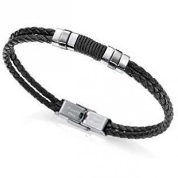 Viceroy Pulsera de Hombre Air de Piel Doble Negra Trenzada y Acero