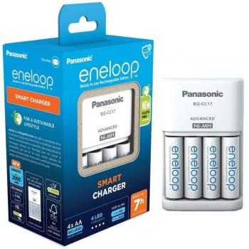 Cargador Inteligente Panasonic Eneloop BQ‑CC17 + 4 Pilas AA de 2000 mAh