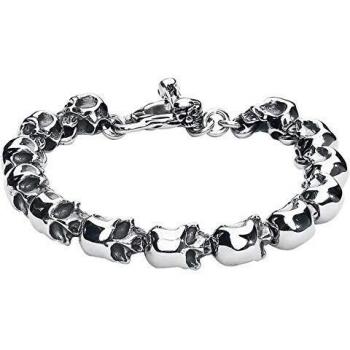 EtNox Pulsera Skull Hombre Plateada 21 cm Acero Inoxidable