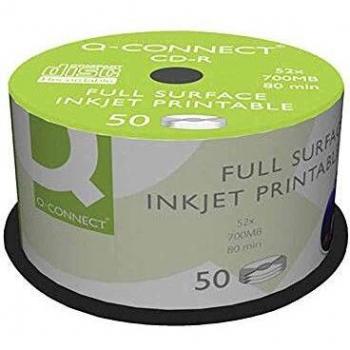 CD-R Q-Connect con superficie 100% stampabile per inkjet capacità 700 MB durata 80 min velocità 52x barattolo da 50 unità