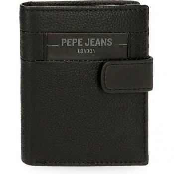 Pepe Jeans. Cartera de piel Checkbox con cierre de click Negro
