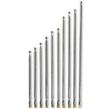 Antenna Telescopica FM con portata di 0-15 km per interni e esterni, adatta a ricevere segnali su una gamma di frequenze da 47 a 87,5 MHz, composta da 6 e 7 mm di spessore, con un pacchetto di 10 pezzi