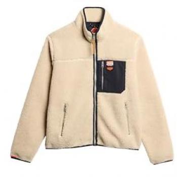 Superdry Chaqueta Retro Beige XL – Forro Polar con Cremallera Integral