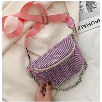 Bolso de cintura con cadena de piedra artificial para mujer