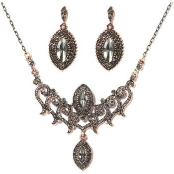 Kinel de lujo gris cristal flor mujer pendiente collar de joyería Vintage establece oro Color turco Rhinestone boda joyería