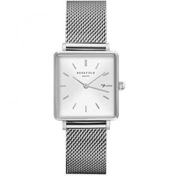 Rosefield Reloj Mujer The Boxy de Plata: Caja de Reloj Cuadrada de 26 * 28 mm con Esfera Blanca y Correa de Acero Plateado