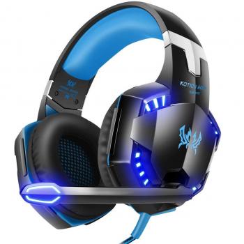 EACH G2000 Cuffie da Gioco Gaming Headphones with Stereo Microphone and LED Light bass volume controller for PC 2 Jacks (Black-blue)