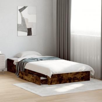 Cama cruzada con cajones roble ahumado 100x200 cm madera multicapa