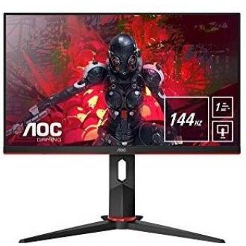 AOC 24G2U/BK Gaming Monitor Flat 23.8 IPS, Frameless, FHD 1920 x 1080 a 144 Hz, Tempo di Risposta 1 msec/MPRT, 2 x HDMI, 1 DP, 4 x USB, Speaker, Regolabile in Altezza, FreeSync, Nero/Rosso