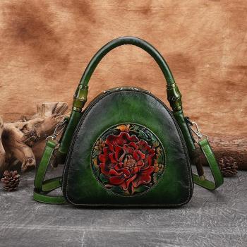 Bandolera Vintage de Cuero para Mujer con Diseño Floral