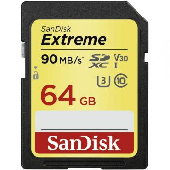 SanDisk Extreme 64GB, Scheda di Memoria SDXC Classe 10, U3, V30, velocità di lettura fino a 90 MB/sec