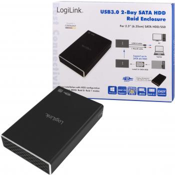 Logilink Ua0291 Alloggiamento per Disco Rigido da 2 bay (2 X Dischi rigidi), Raid (0,1, JBOD) 2,5 Pollici, SATA, USB 3.0, Colore: Nero