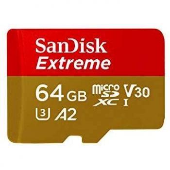 Sandisk Extreme microSDXC UHS-I Card con Adattatore SD da 64GB, Velocità fino a 160MB/s, Classe A2 e Rescue Pro Deluxe, Rosso Oro