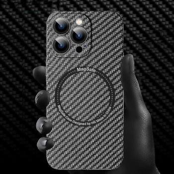 Estuche Magnético de Carga Inalámbrica Magsafe de Fibra de Carbono para iPhone 13/12/11 Pro Max Negro