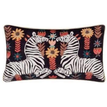 Capa de almohada Zebra bordada espejada Wylder 50cm en negro
