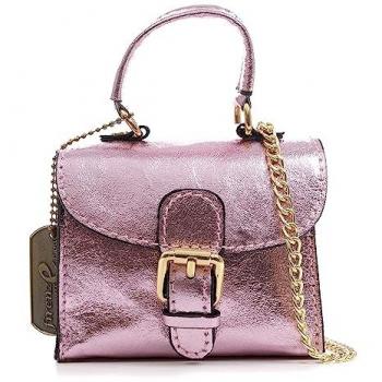 Firenze Artegiani. Mini bolso Annicco de mano y bandolera para mujer. Piel auténtica con acabado de gamuza lacada