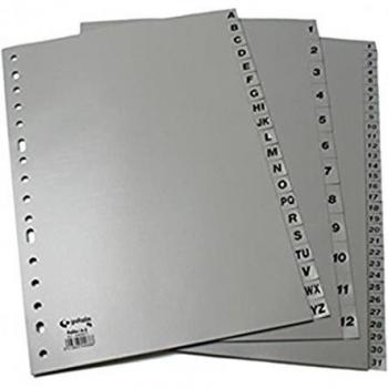 Separador ALFABETICO Folio 16 TALADROS EN PP Gris XS 25 Unidades