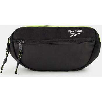 Riñonera Reebok negra con bolsillo frontal y cremallera amarilla