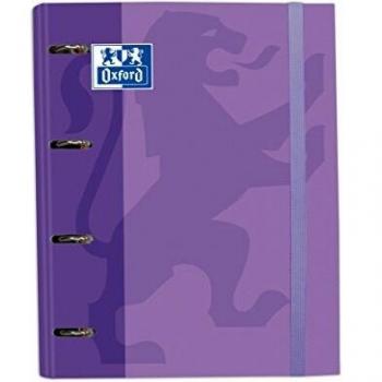 Oxford, Archivador 4 Anillas A4+ Tapa Extradura con Goma. Incluye Recambio Cuadrícula 5x5. Color Malva
