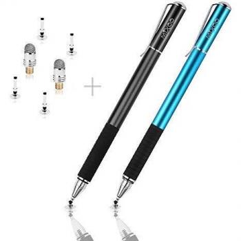 Mixoo Penna Touchscreen Capacitiva Universale 2in1 con 4 Punte Disco e 2 Punte Fibra Sostituibili Nero+Blu