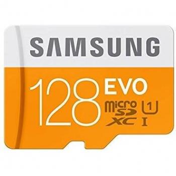 Samsung Micro SDXC EVO da 128 GB con Adattatore SD, Bianco/Arancione