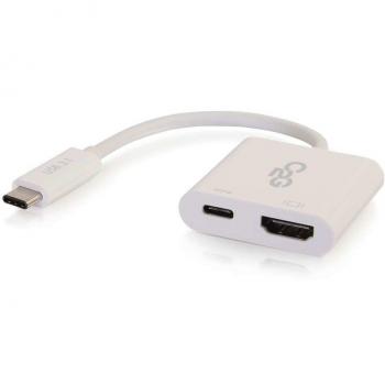 C2G USB-C macho a HDMI hembra y USB-C hembra adaptador de carga Dongle blanco