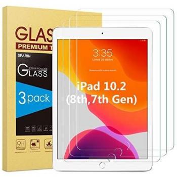 SPARIN Protective Film Compatible with iPad 8/7th Generation (10.2), 3 Pieces Tempered Glass iPad 2020/2019, 9H Hardness, Bubble-Free